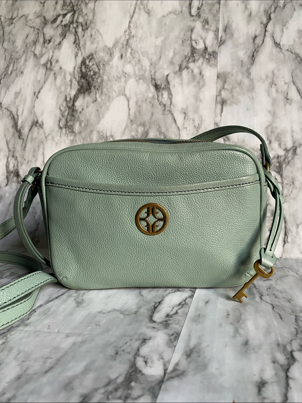 Fossil Brennon Pebbled Leather Camera Crossbody Bag